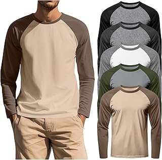 Set of five men's long sleeve crew neck casual T-shirts