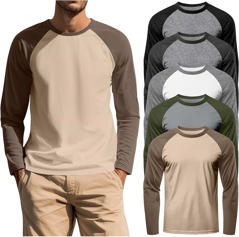 Set of five men's long sleeve crew neck casual T-shirts
