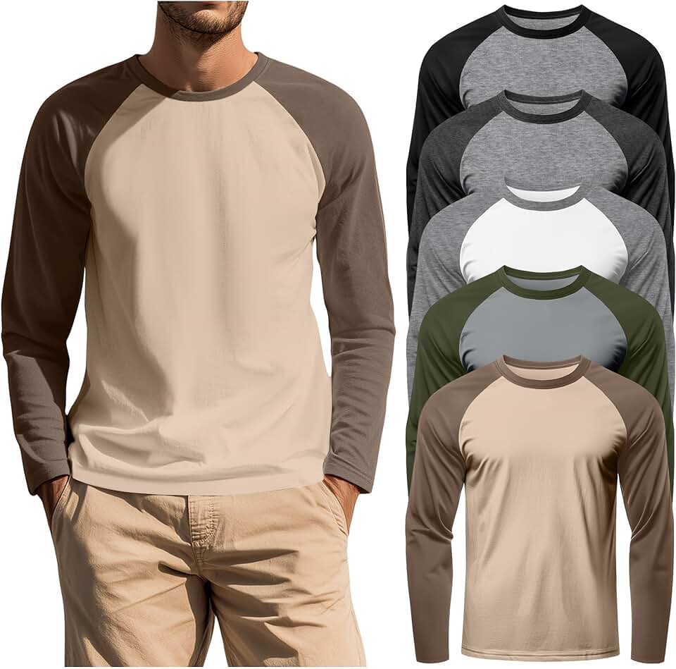 Set of five men's long sleeve crew neck casual T-shirts