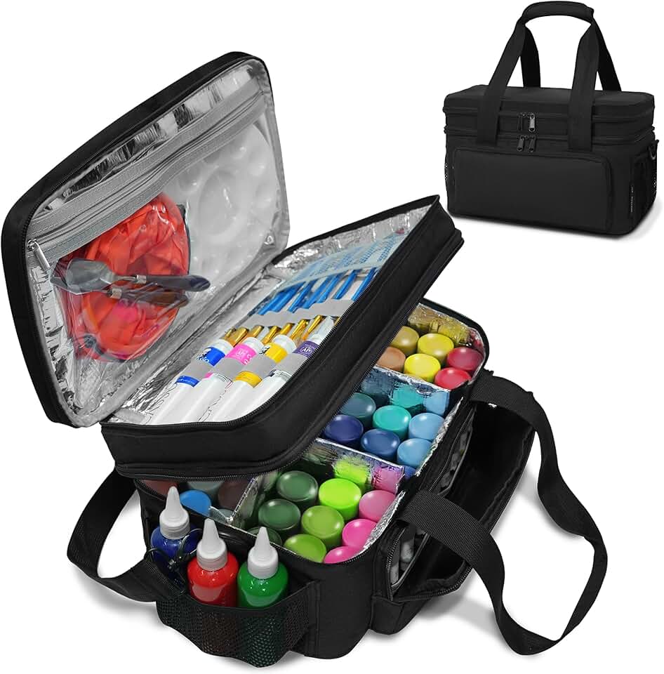 Acrylic Paint Organizer Bag with Handle and Pockets