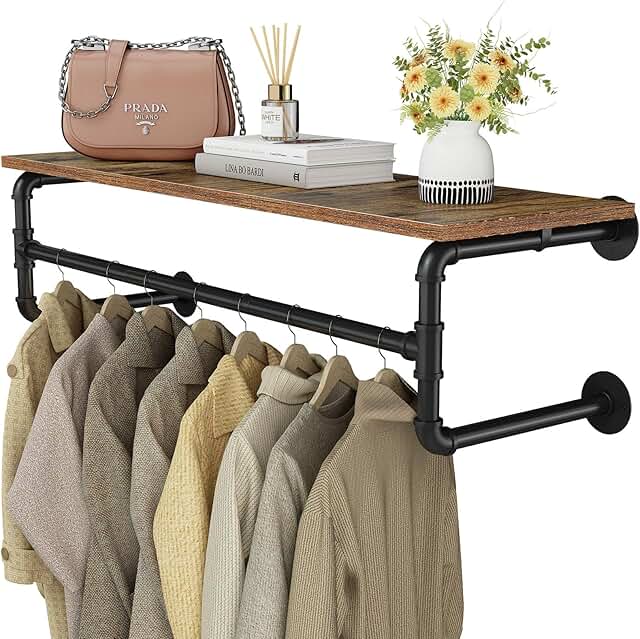 Wall-Mounted Clothes Rack with Top Shelf