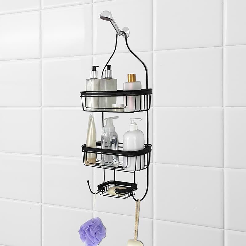 Bathroom Door or Shower Head Caddy with Two Baskets, Dish, 24x15x12 Inches