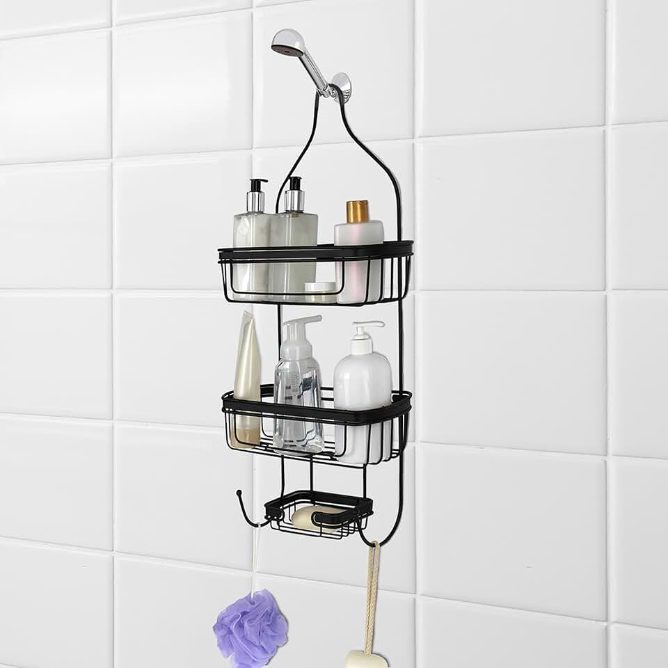 Bathroom Door or Shower Head Caddy with Two Baskets, Dish, 24x15x12 Inches