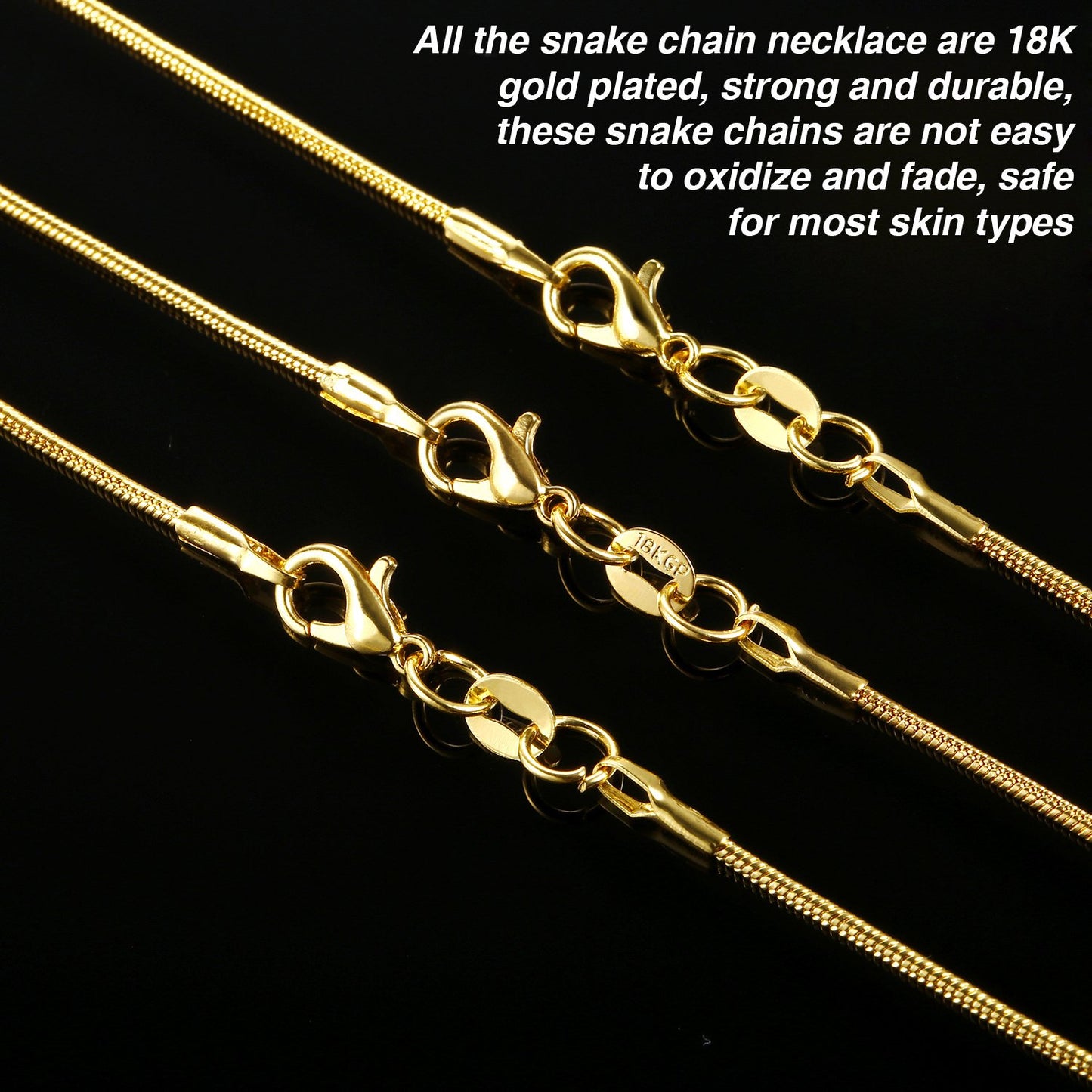24 Pack Gold Plated Snake Chain Necklaces for Jewelry Making