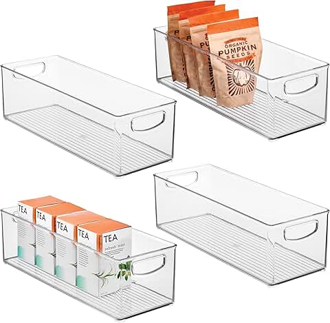 Set of 4 clear stackable pantry storage bins