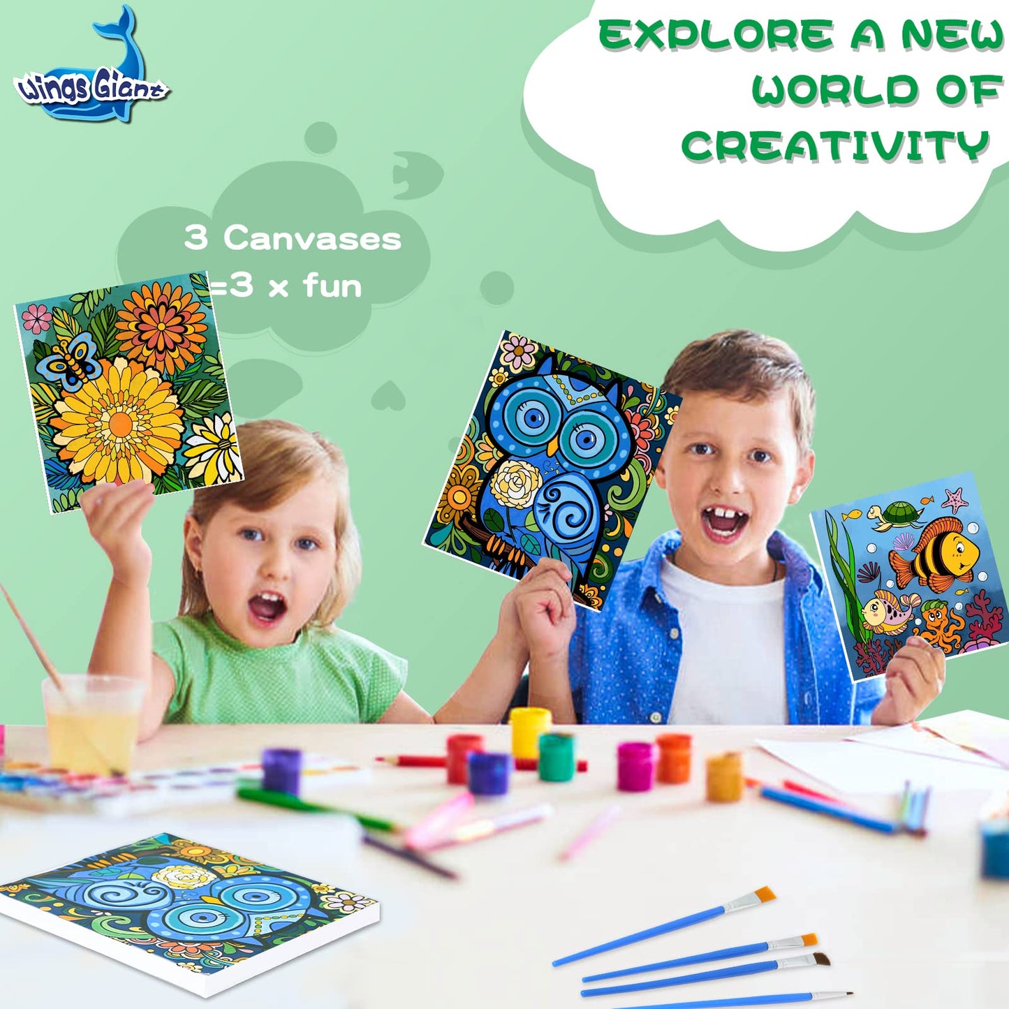 3 Pack Kids Paint by Numbers Sets with Frames