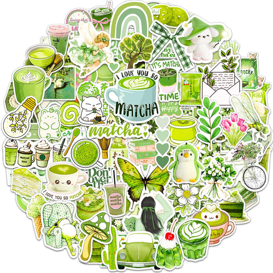 Cute Matcha Green Sticker Pack, 100 Waterproof Vinyl Stickers