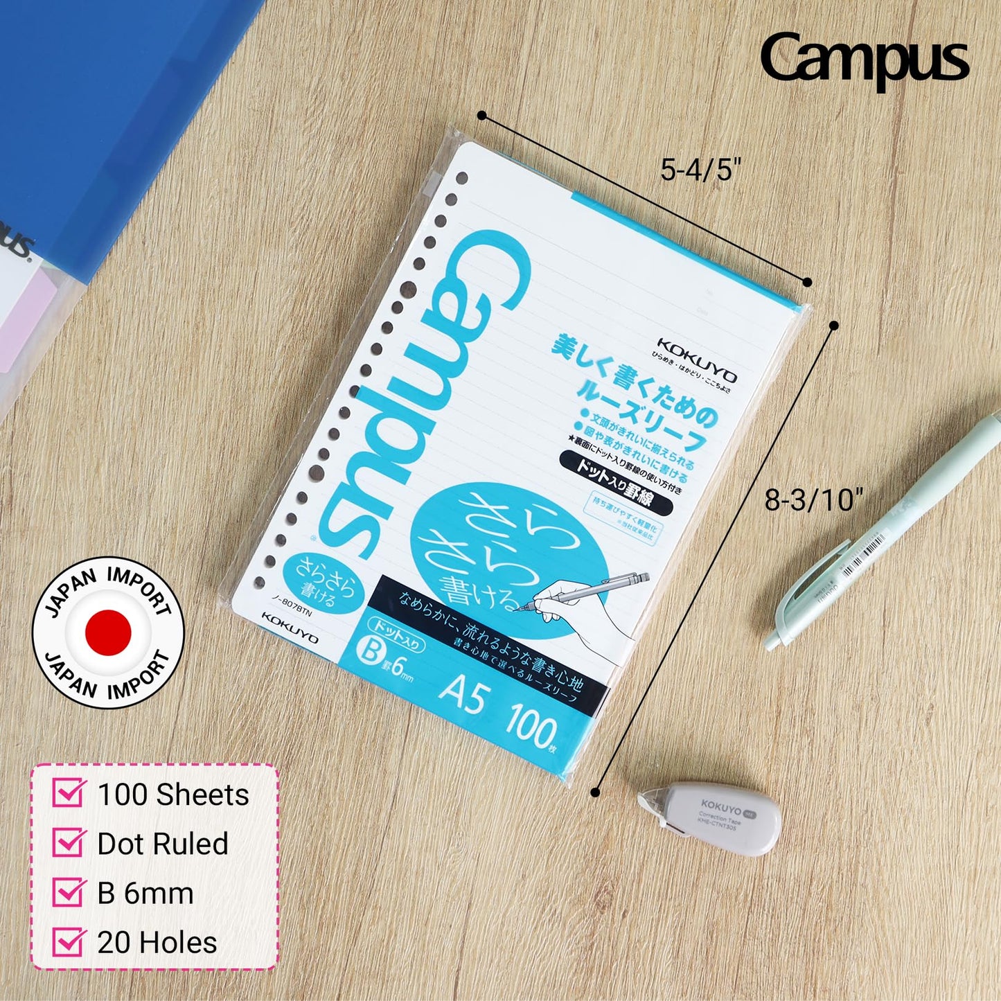 Loose Leaf Paper for Binders, 3 Pack, A5, 6mm Dotted, 100 Sheets