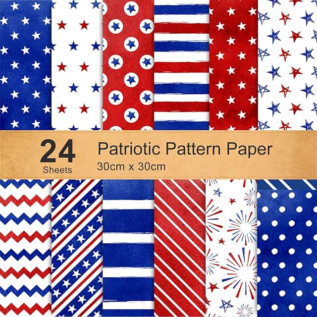 Patriotic Watercolor Firework Scrapbook Paper 30x30cm