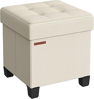 Small Cream White Storage Ottoman with Legs