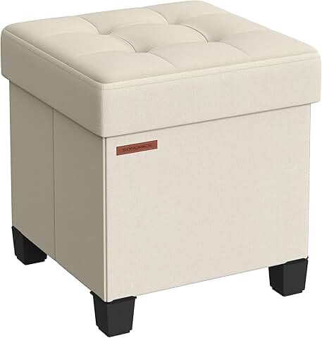 Small Cream White Storage Ottoman with Legs