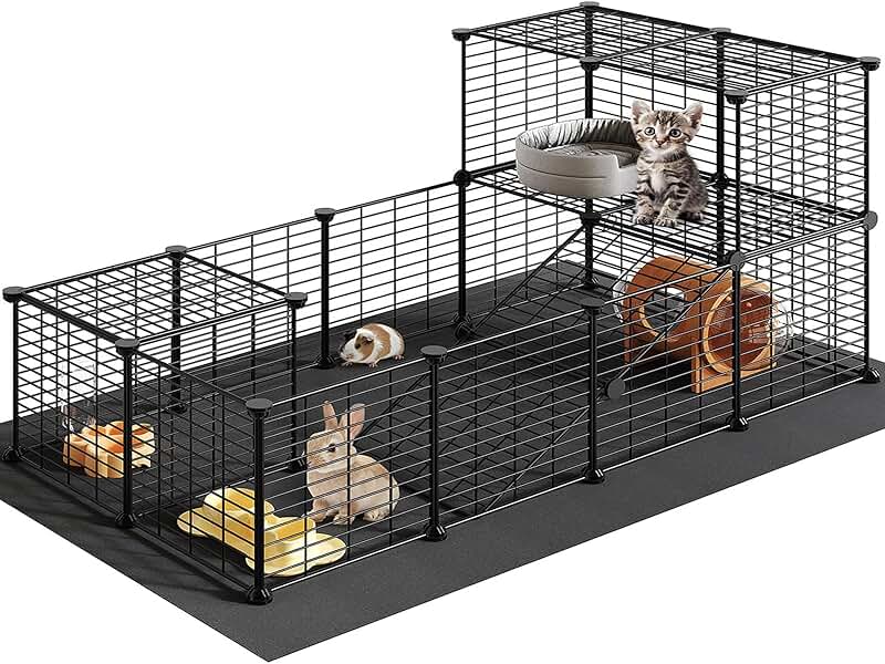 Guinea Pig Cage with Waterproof Mat and Playpen