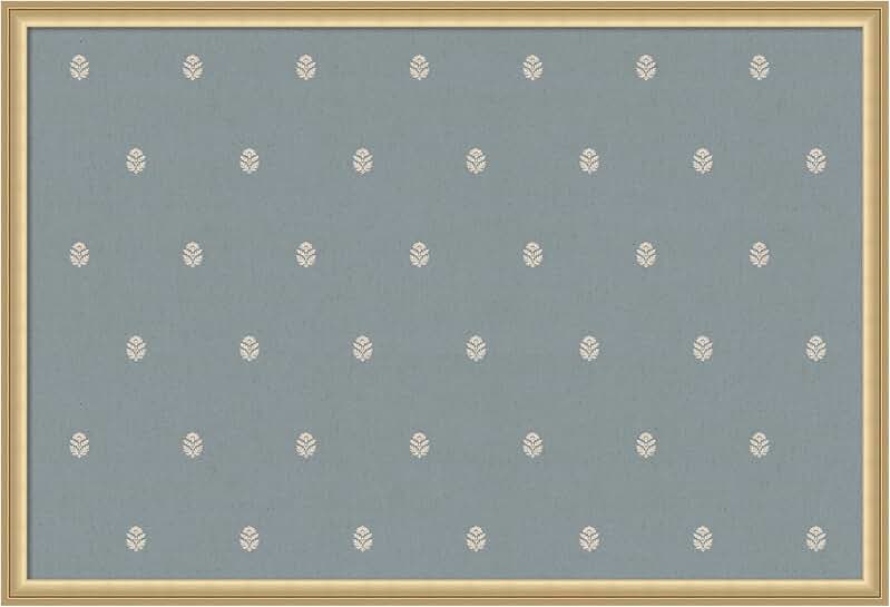 Blue botanical fabric pinboard with gold frame