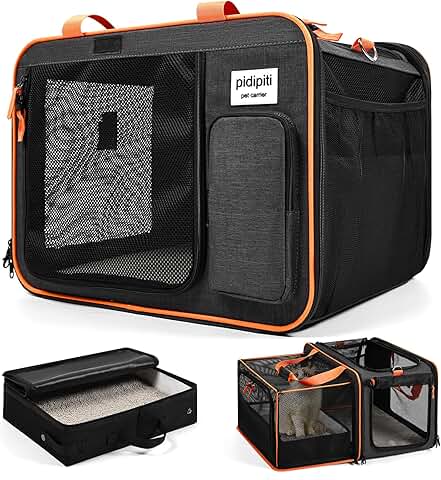 Expandable Cat Travel Carrier with Leakproof Litter Box
