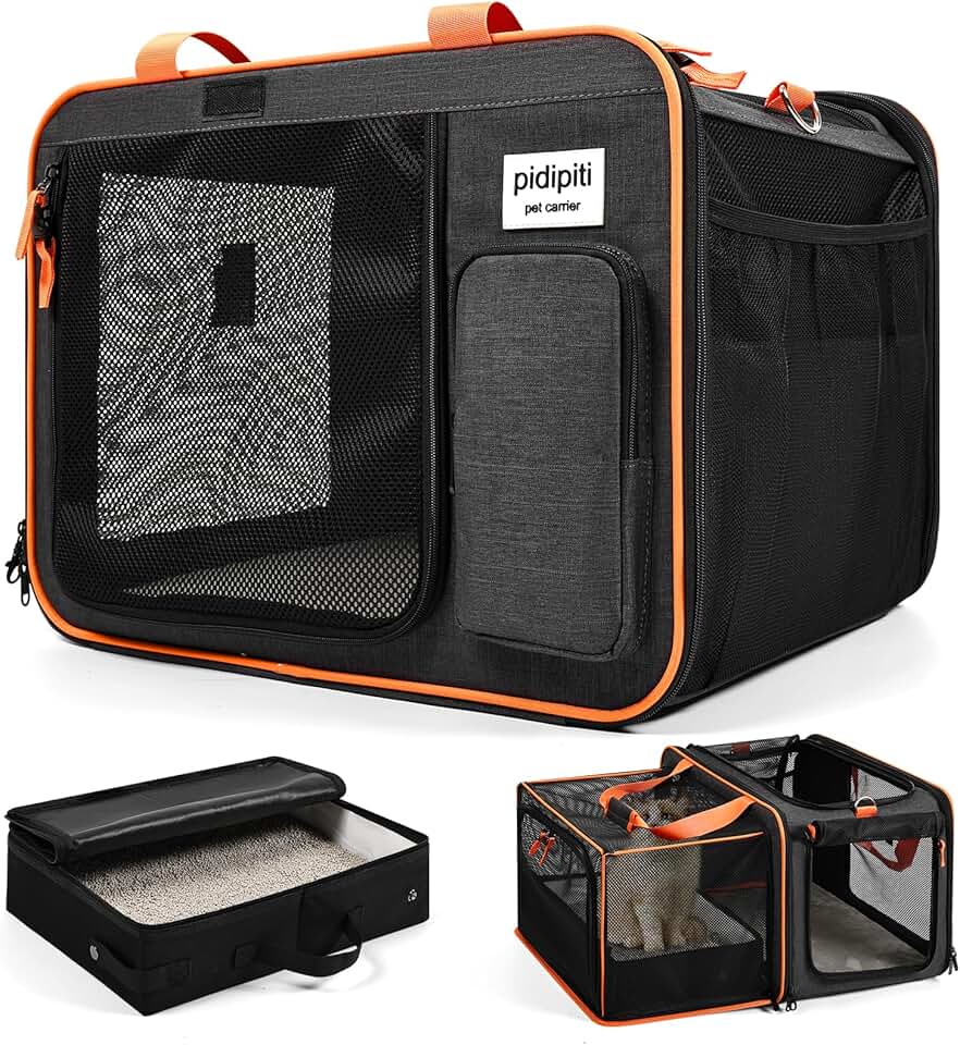 Expandable Cat Travel Carrier with Leakproof Litter Box