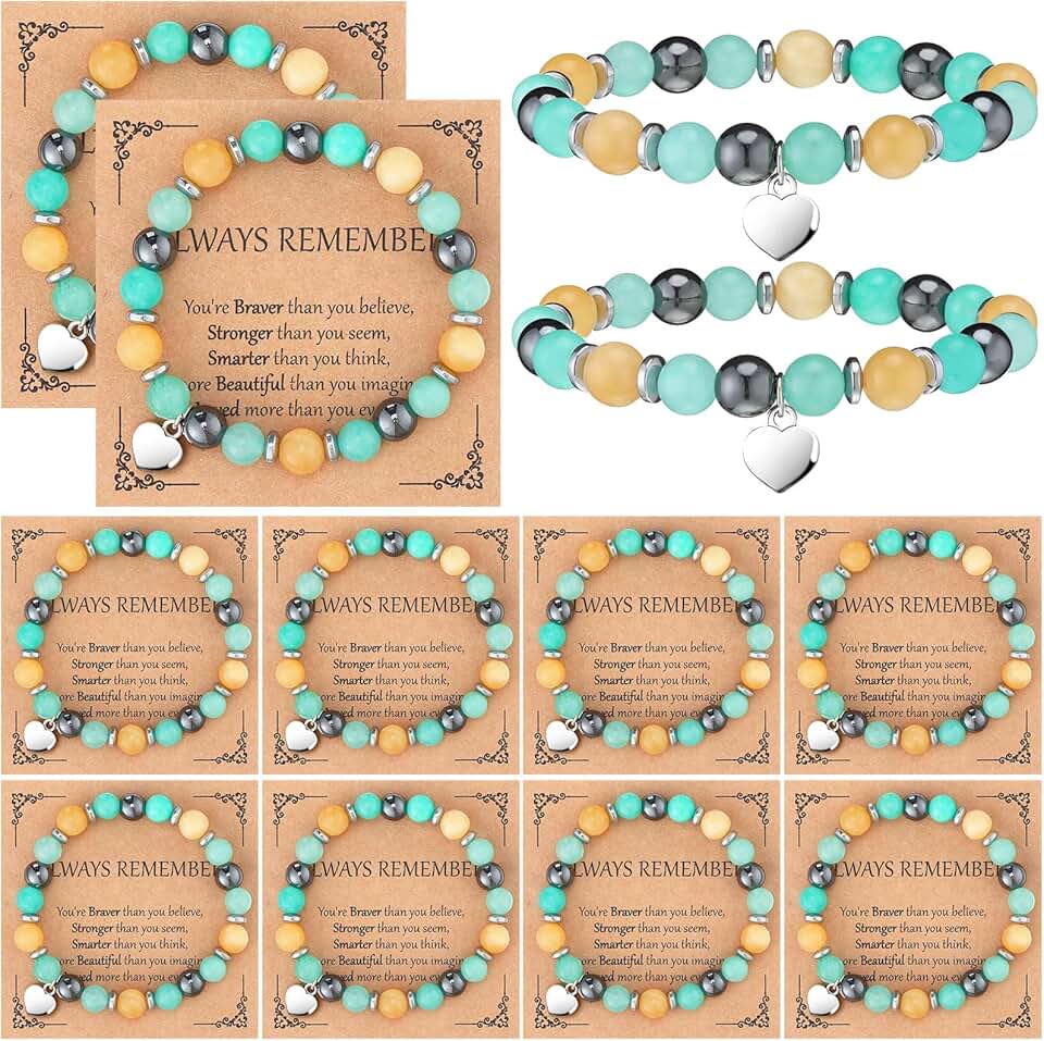 Set of 12 Inspirational Heart Beaded Bracelets with Cards