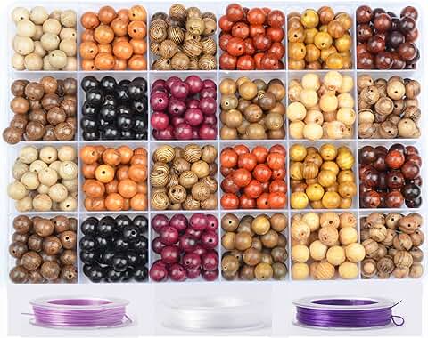 6mm Natural Mixed Wooden Beads Jewelry Making Kit with Thread and Needles