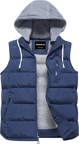 Men's Winter Puffer Vest with Removable Hood
