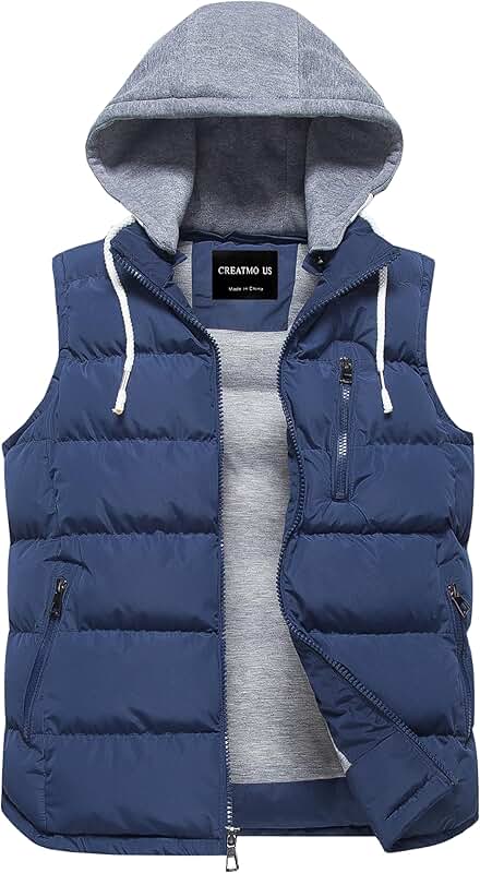 Men's Winter Puffer Vest with Removable Hood