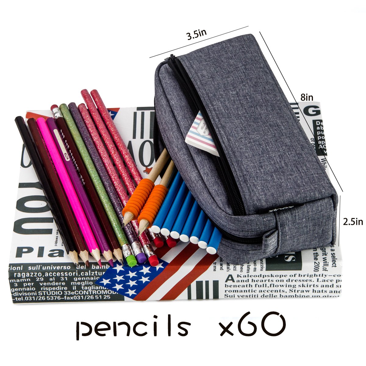 Large Multi-Color Pencil and Cosmetic Pouch with Zipper