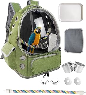 Bird Backpack Carrier with Perch, Tray & Food Cups