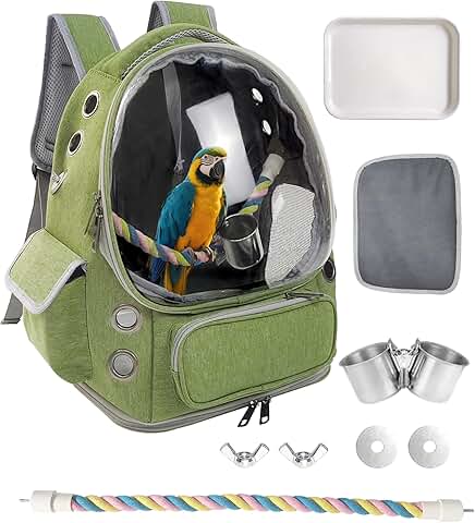 Bird Backpack Carrier with Perch, Tray & Food Cups