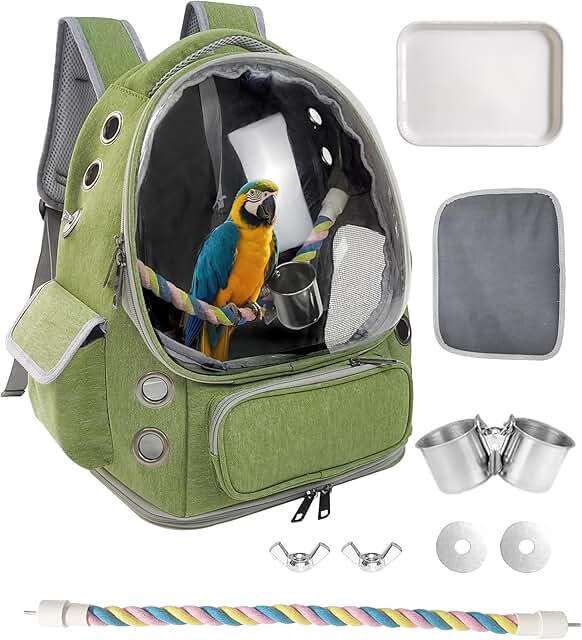 Bird Backpack Carrier with Perch, Tray & Food Cups