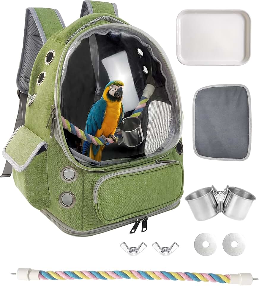 Bird Backpack Carrier with Perch, Tray & Food Cups