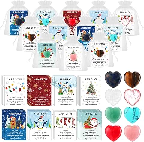 40 Christmas Pocket Hug Token Gift Sets with Heart Stones