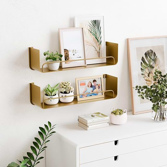 Gold Floating Wall Shelf Set for Home Storage