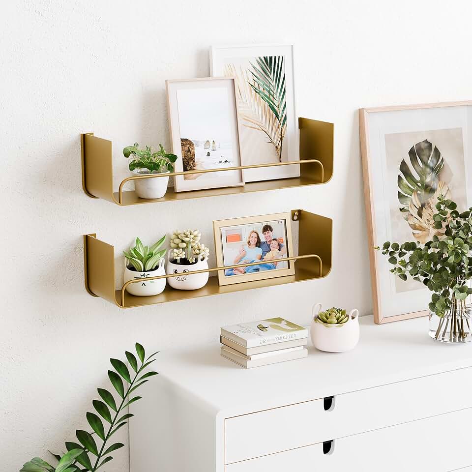Gold Floating Wall Shelf Set for Home Storage