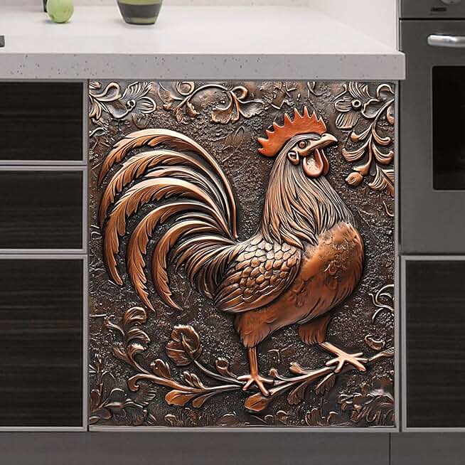 3D Embossed Rooster Magnetic Dishwasher Cover 23x26