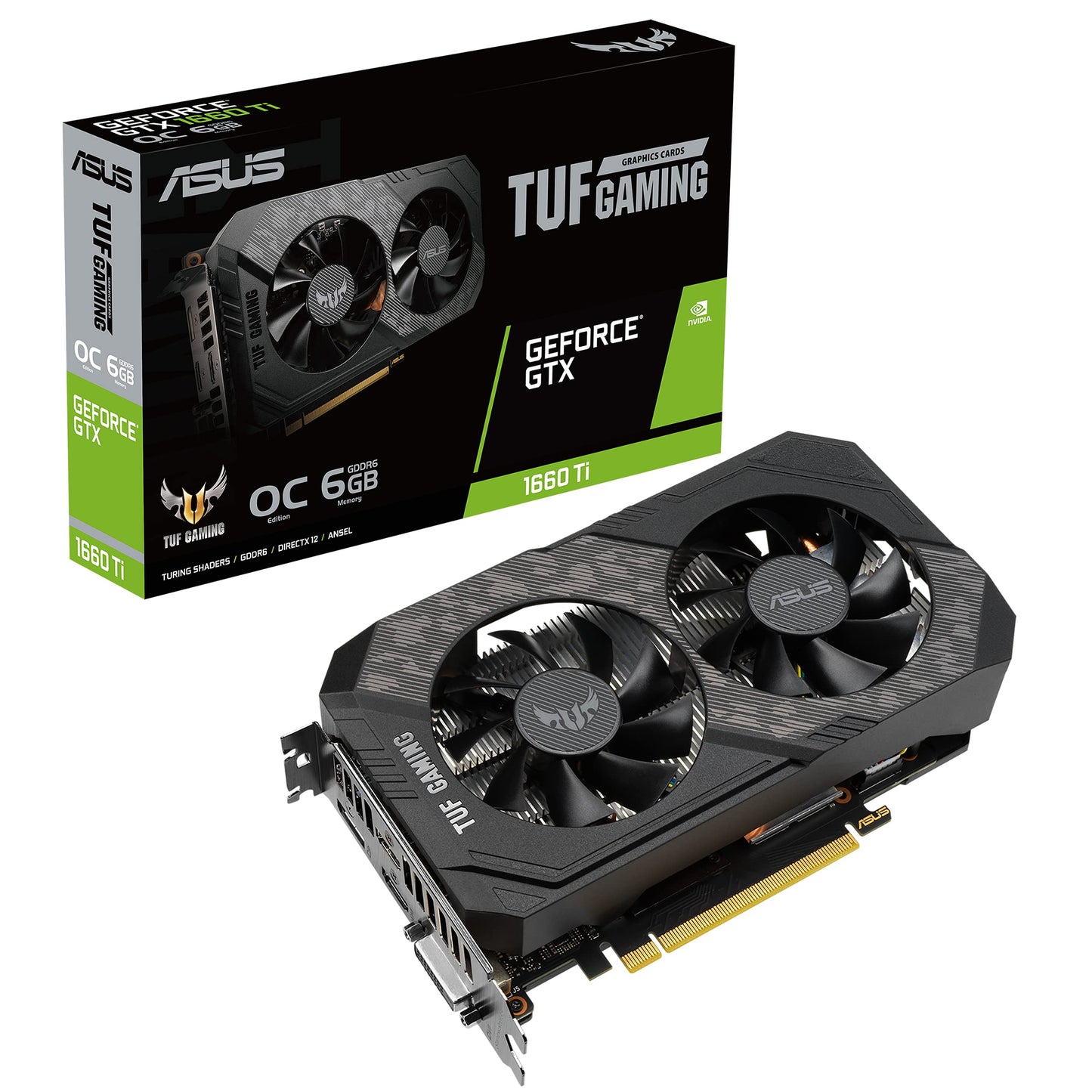 TUF Gaming NVIDIA GeForce GTX 1660 Ti EVO OC Edition Graphics Card (PCIe 3.0, 6GB GDDR6, HDMI 2.0b, DisplayPort 1.4, Space-Grade Lubricant, Compact Design, GPU Tweak II)