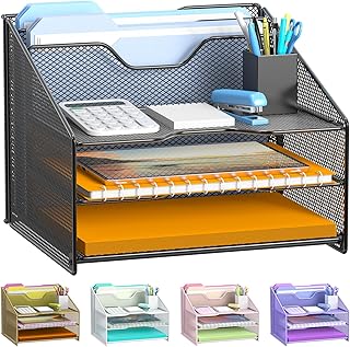 Mesh Desk File Organizer with 3 Trays and 2 Uprights
