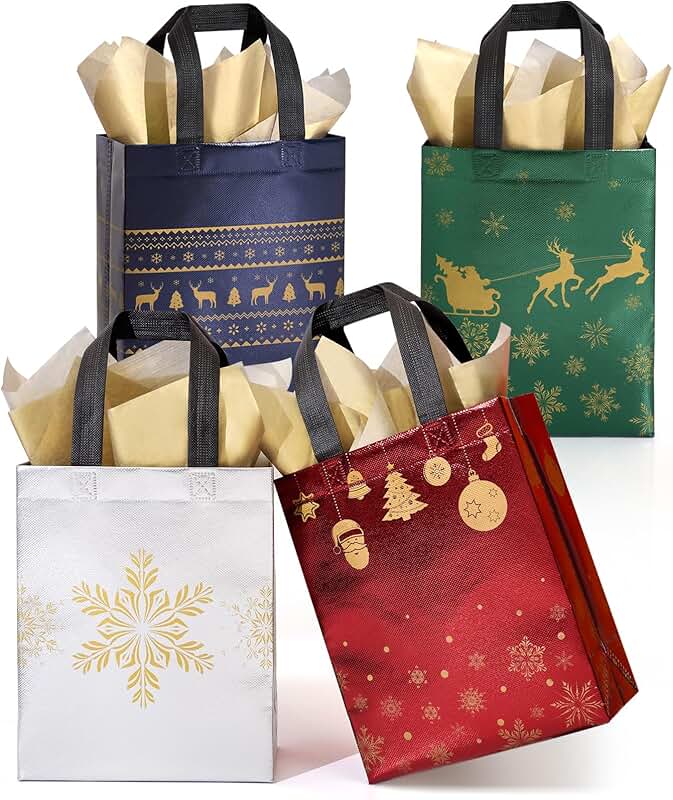 16 Medium Christmas Gift Bags with Tissue Paper