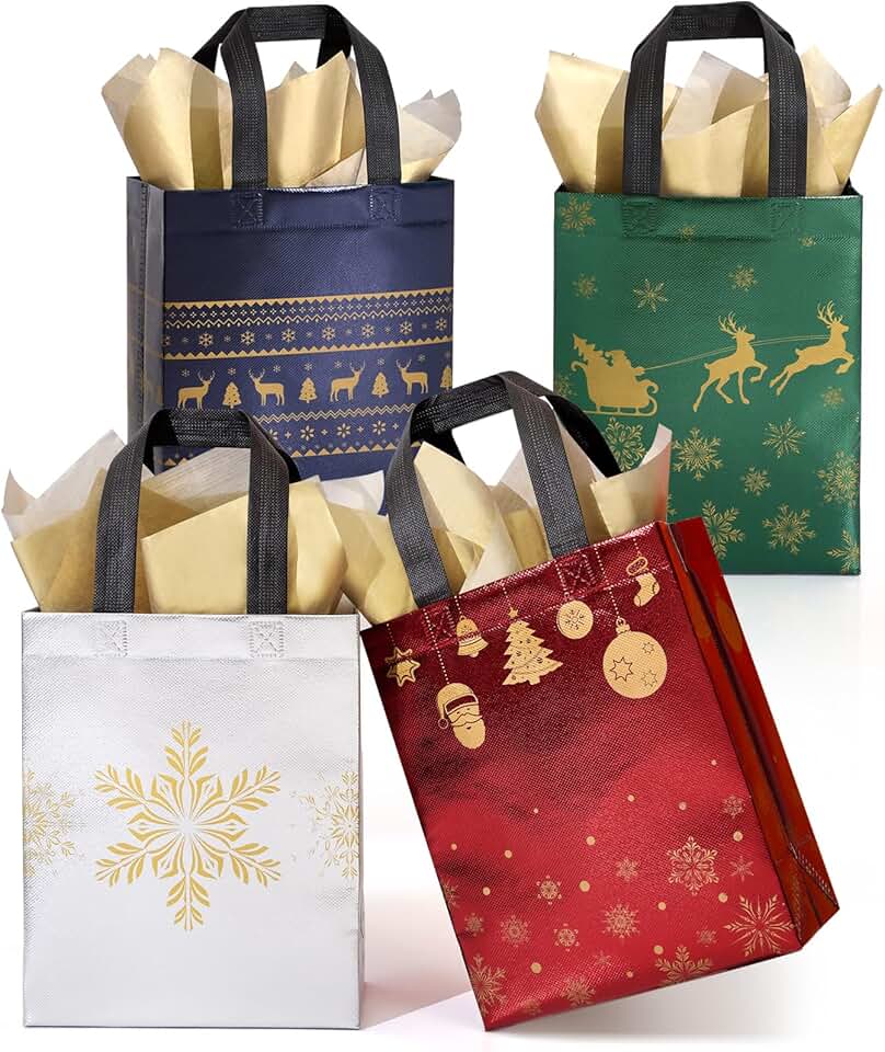 16 Medium Christmas Gift Bags with Tissue Paper