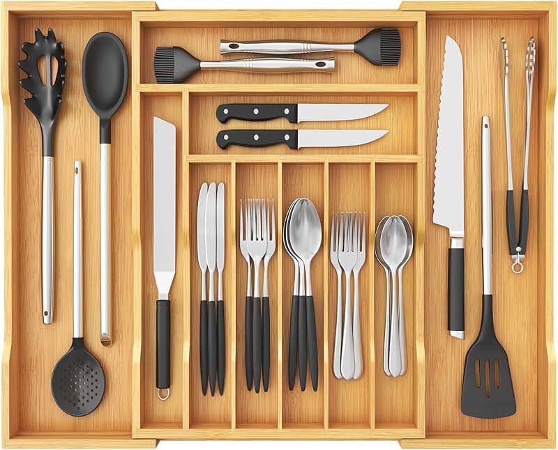 Expandable Silverware Drawer Organizer with 10 Slots