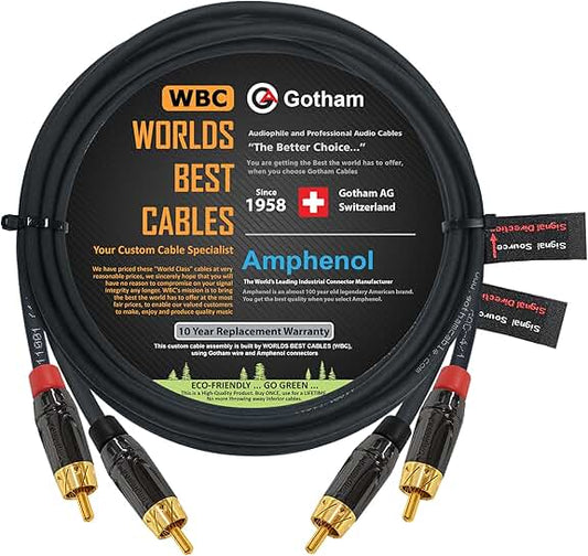 8 Foot RCA Audio Cable Pair with Gold Connectors