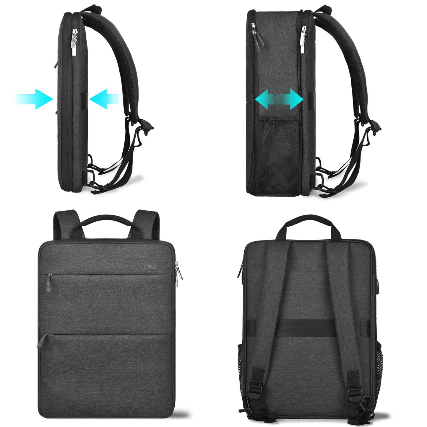 Slim & Expandable Laptop Backpack 15 15.6 16 Inch Sleeve with USB Port, Spill-Resistant Notebooks Bag Case for Most 14-16 Inch MacBooks Surface-Books Dell HP Lenovo Asus Computers, Dark Gray