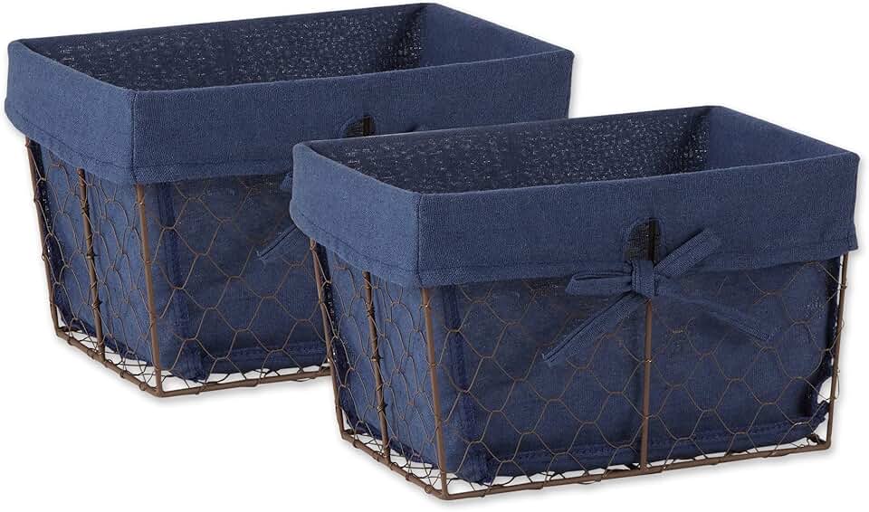 Medium Vintage Black Check Chicken Wire Storage Baskets, 2 Pack