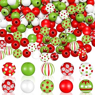 240 Christmas Wooden Beads in 9 Styles for Crafts
