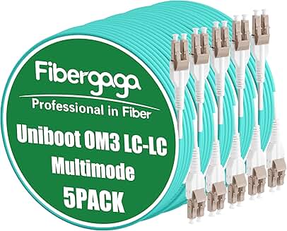Five 5M OM3 LC to LC Duplex Fiber Patch Cables