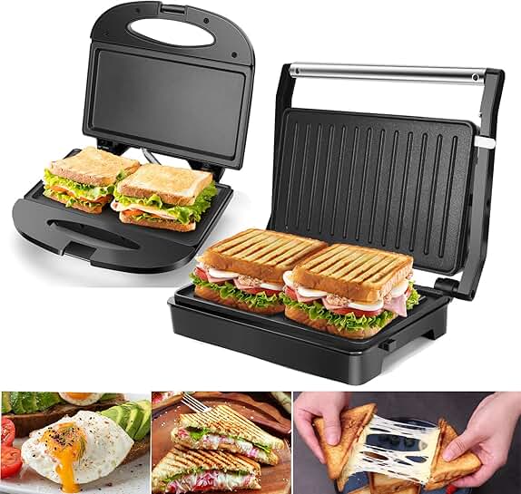 Double-Sided Sandwich Maker with Non-Stick Surface