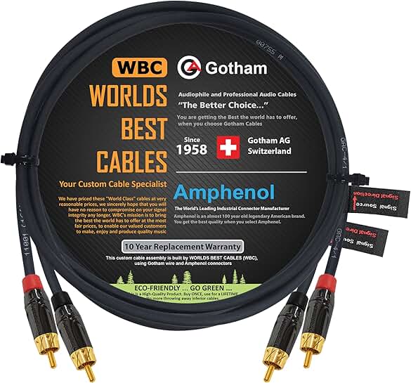 4 Foot RCA Audio Cable Pair with Gold Connectors