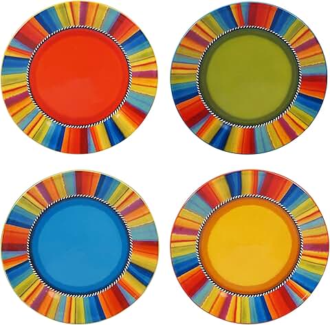 Set of 4 Multicolor Fiesta-Inspired Dinner Plates