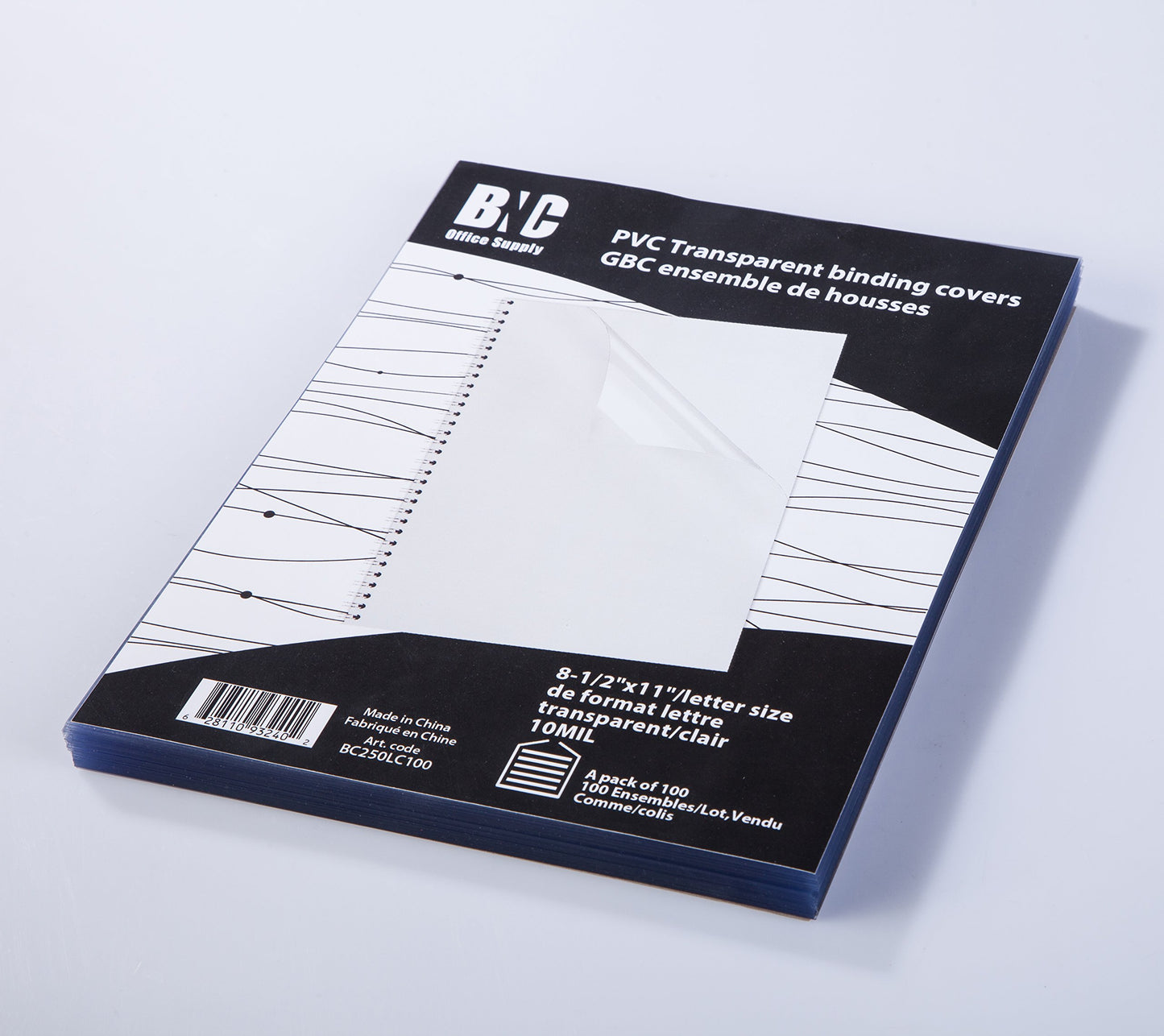Clear PVC binding covers, 8-1/2 x 11 inches, pack of 100