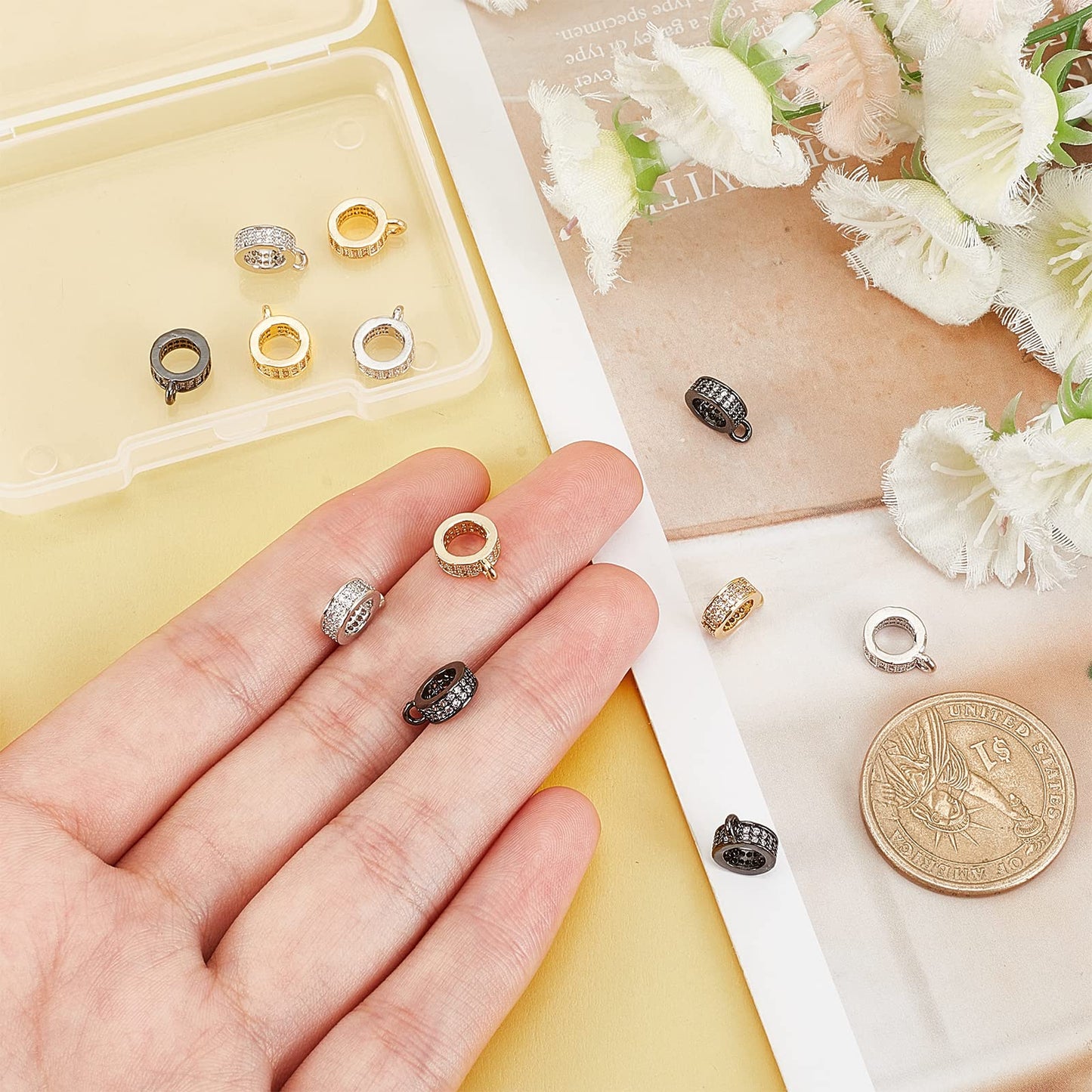 12Pcs Clear Cubic Zirconia Dangle Beads for Jewelry Making