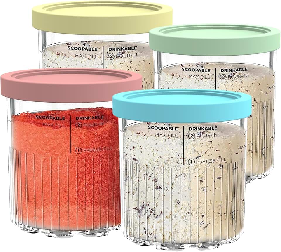 4-Pack Replacement Pints and Lids for Ice Cream Maker