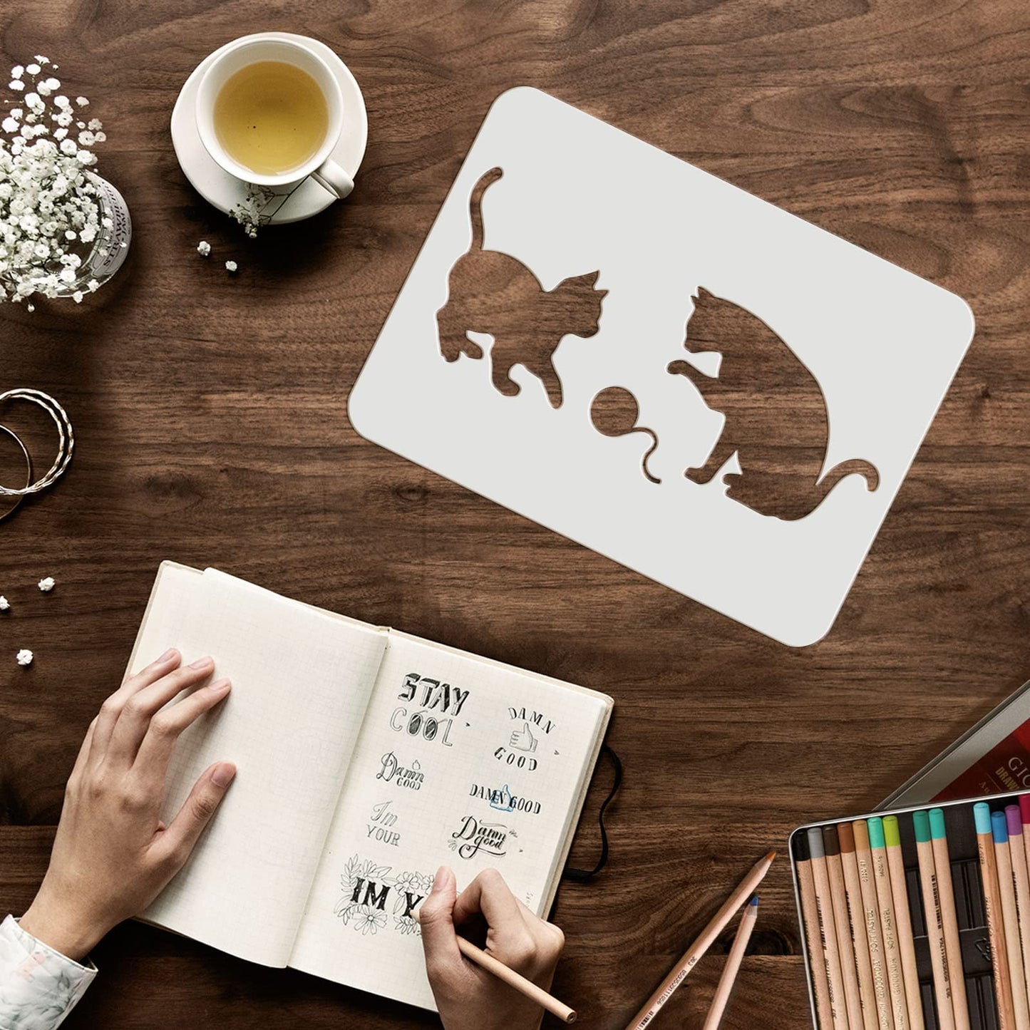 Cat Butterfly Vinyl Painting Templates Set of 4 A4