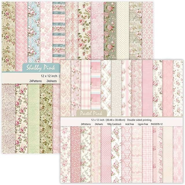 48 Sheets Pink Floral Double-Sided Scrapbook Paper